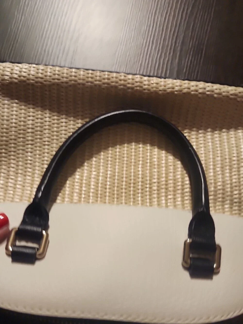 kate spade Cream and Black Woven Dome Satchel with Gold Hardware